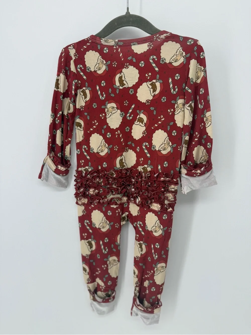 Gigi & Max Holiday One-Piece Pajama Romper - Red Santa Print